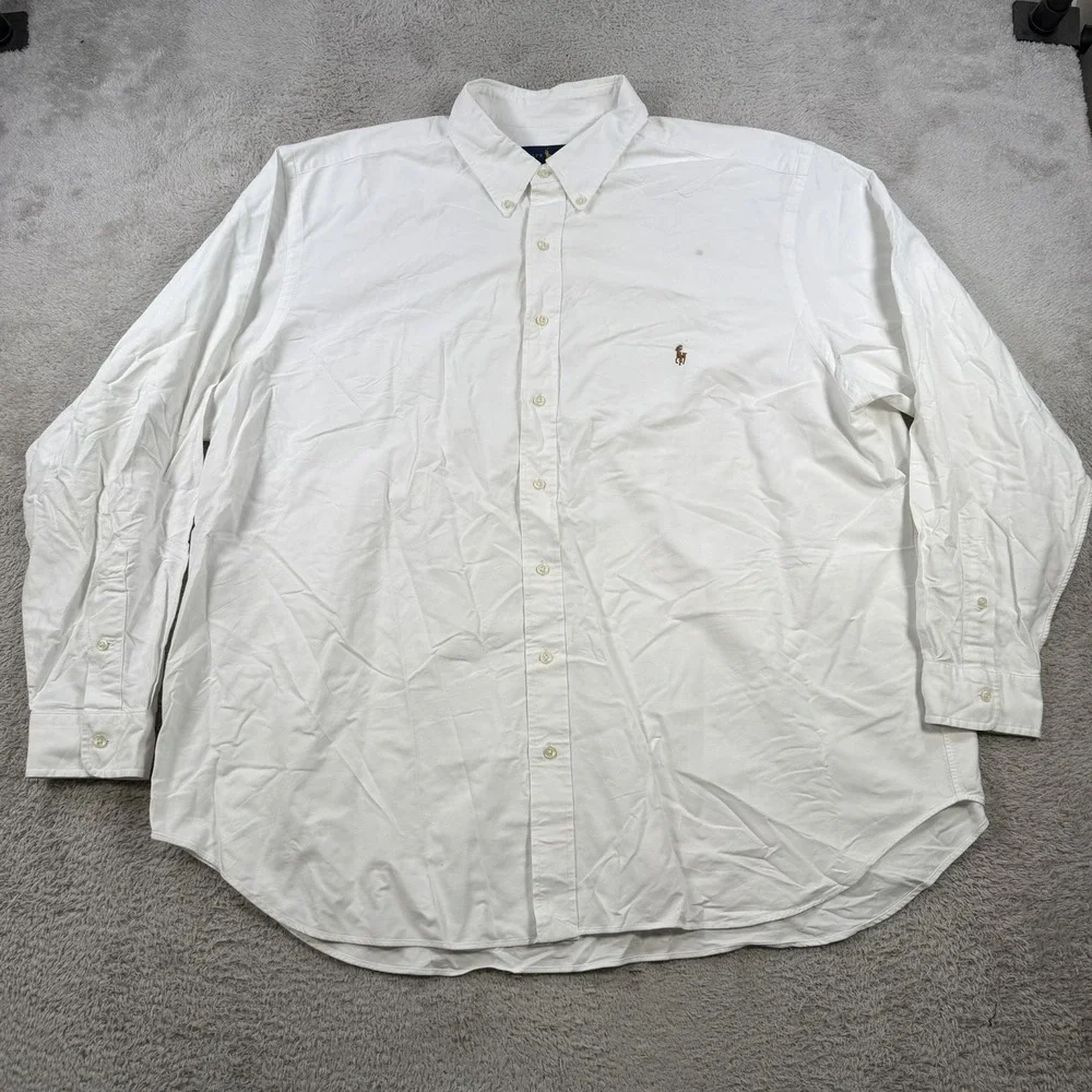 Polo Ralph Lauren Shirt Mens 2XB White Long Sleeve Button Down Flesh Pony Cotton